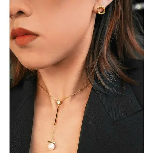 Pearl with Bar Pendant Drop Necklace My Store