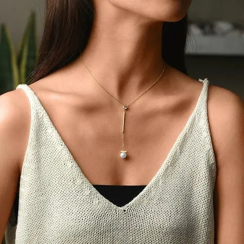 Pearl with Bar Pendant Drop Necklace My Store