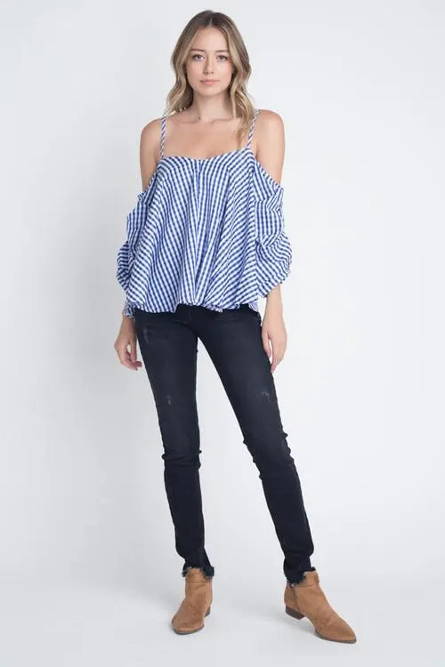 Women's Cold Shoulder Checkered Top My Store