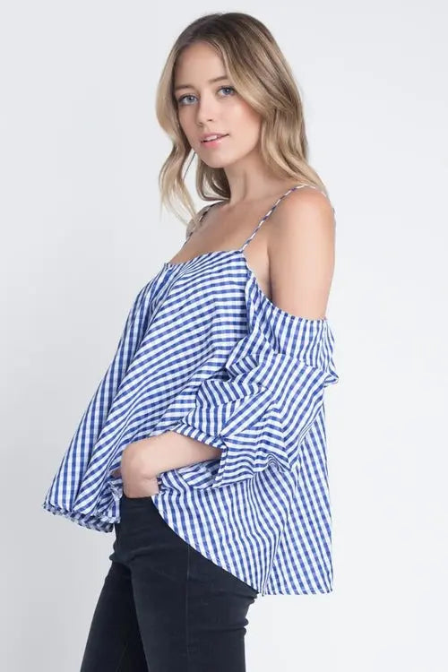 Women's Cold Shoulder Checkered Top My Store