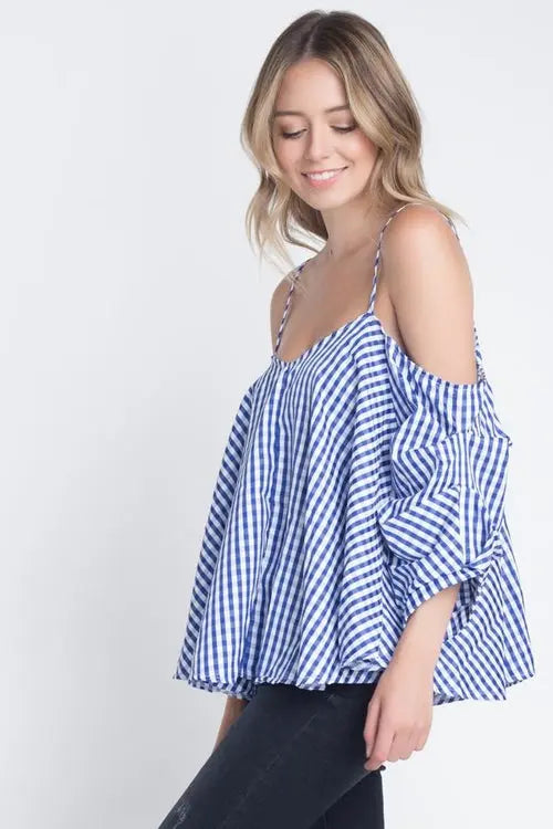 Women's Cold Shoulder Checkered Top My Store