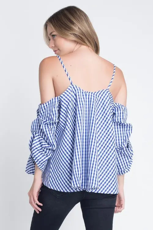 Women's Cold Shoulder Checkered Top My Store