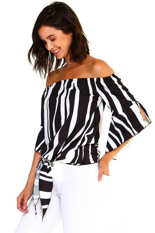 Women's Strapless Striped Bandage Blouse    My Store