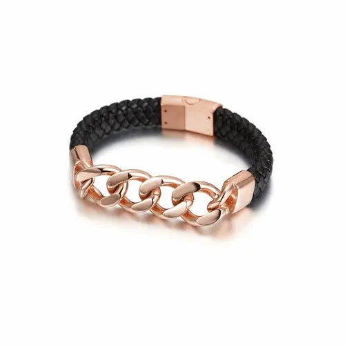 CUBAN LINK LEATHER BRACELET Rose gold My Store