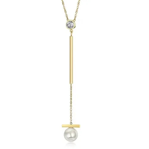 Pearl with Bar Pendant Drop Necklace My Store