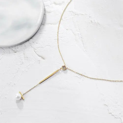 Pearl with Bar Pendant Drop Necklace My Store