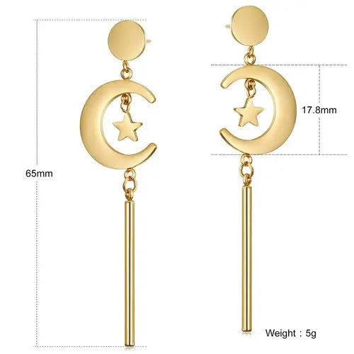 Star & Moon Long Drop Earrings My Store