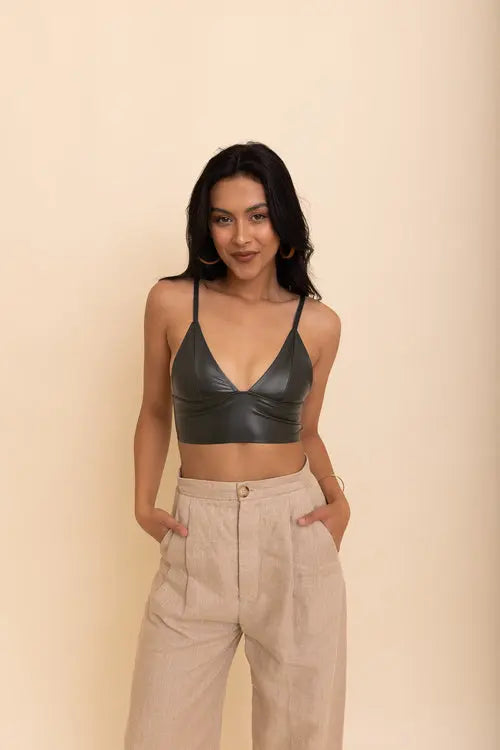 Posh Faux Leather Longline Bralette My Store