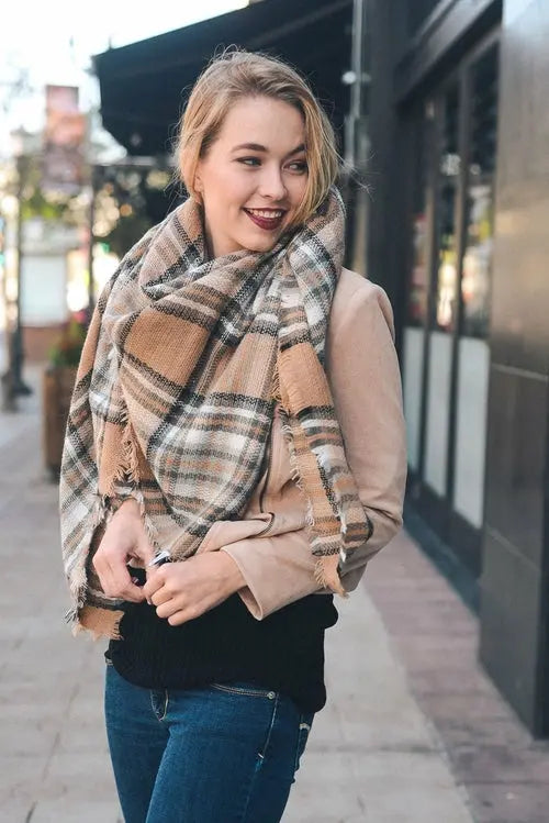 Flannel Frayed Edge Blanket Scarf My Store