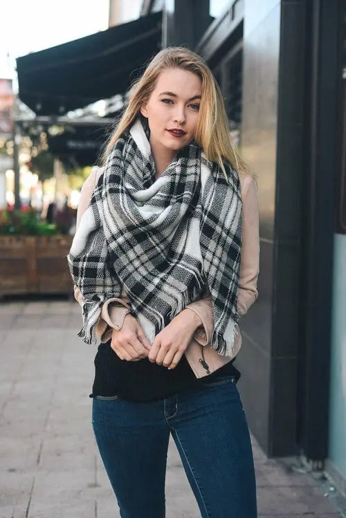 Flannel Frayed Edge Blanket Scarf My Store