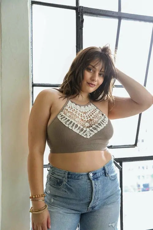 Crochet Lace Bralette Plus Mocha / XL My Store