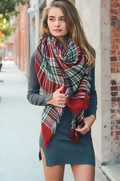 Flannel Frayed Edge Blanket Scarf My Store
