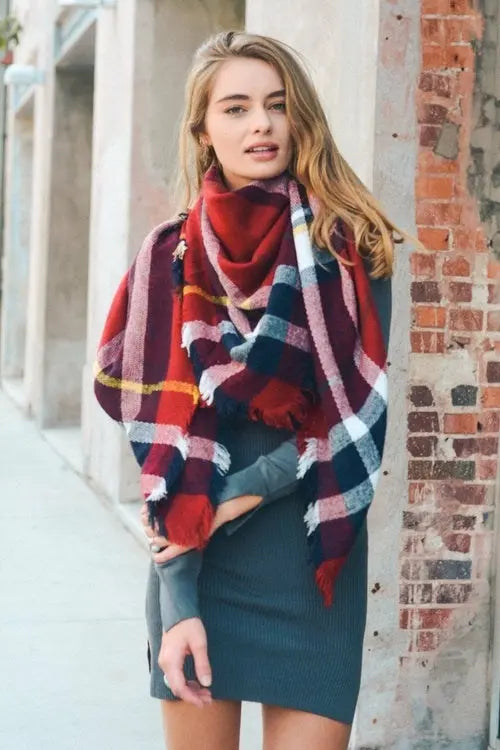 Flannel Frayed Edge Blanket Scarf My Store