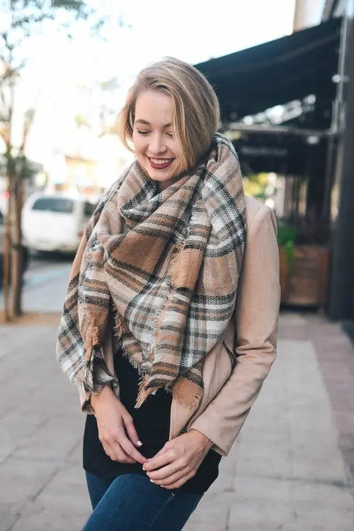 Flannel Frayed Edge Blanket Scarf My Store