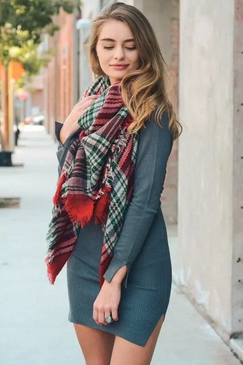 Flannel Frayed Edge Blanket Scarf My Store