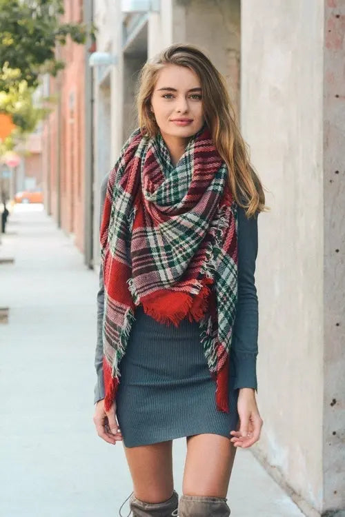 Flannel Frayed Edge Blanket Scarf My Store