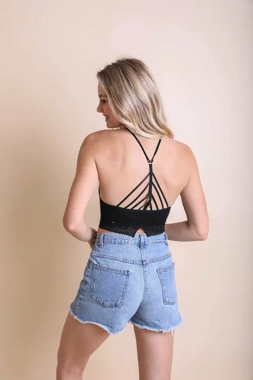 Orange High Neck Crochet Trim Bralette My Store