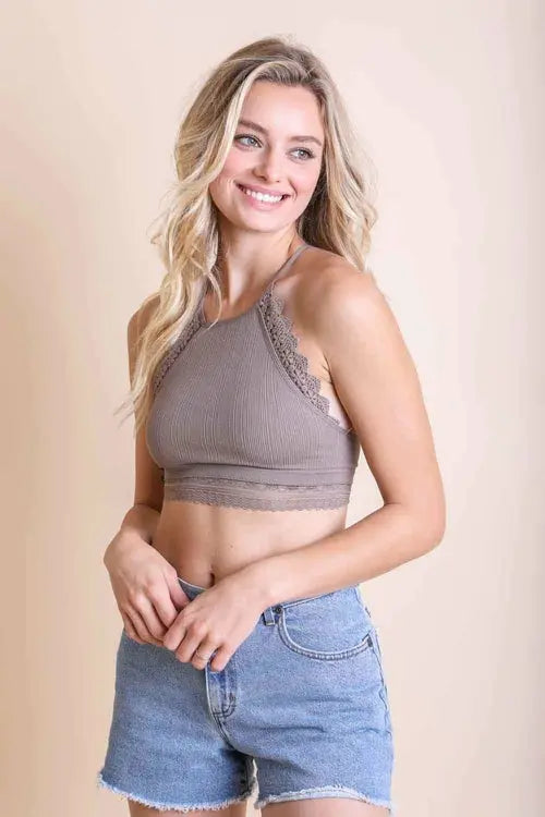 Orange High Neck Crochet Trim Bralette My Store