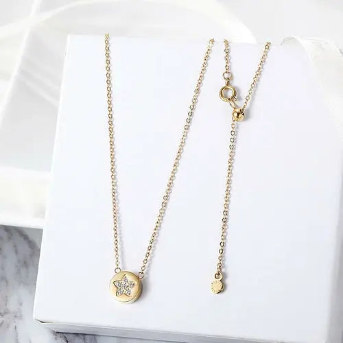 CZ Star Shaped Disc Pendant Necklace My Store