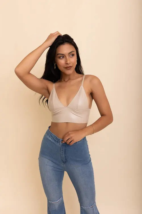 Posh Faux Leather Longline Bralette Oatmeal / Medium My Store