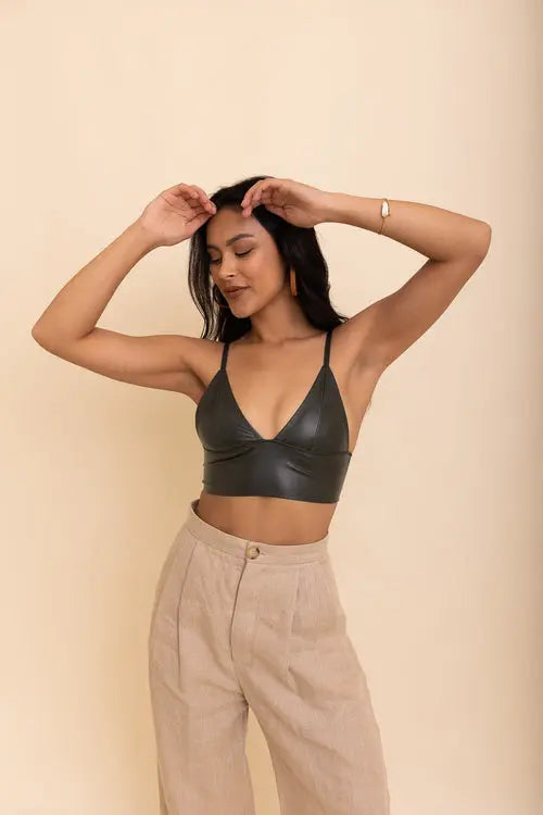 Posh Faux Leather Longline Bralette Olive / Large My Store