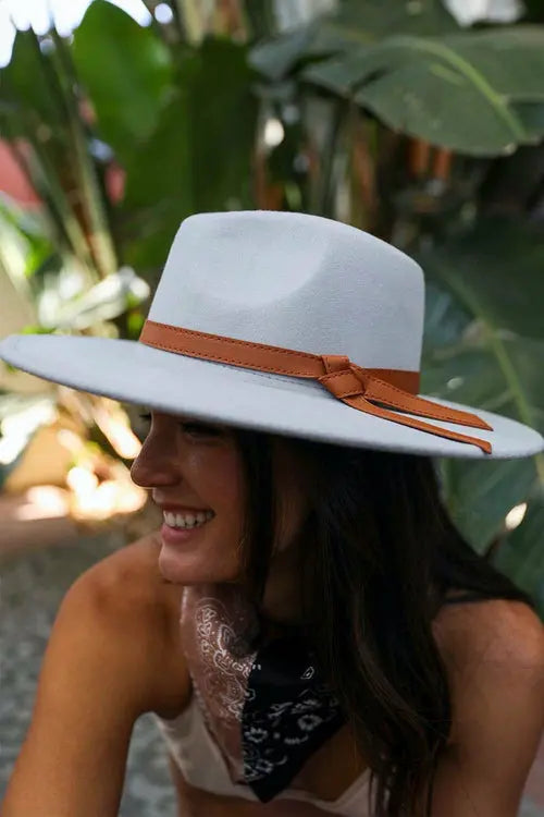 Wide Brim Leather Ribbon Bolero Hat Gray My Store