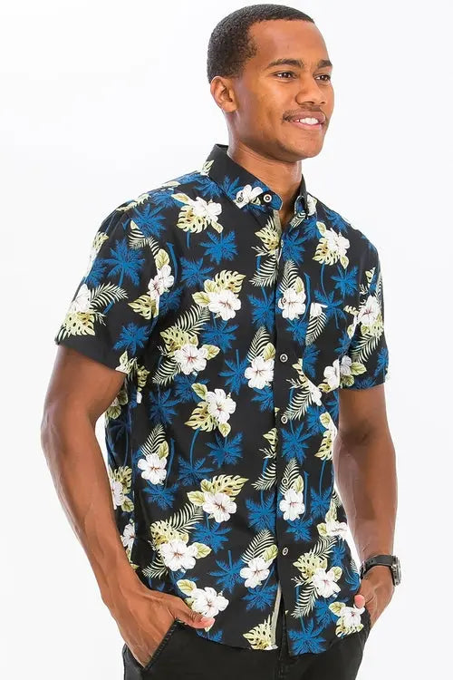 Hawaiian Print Button Down Shirt    My Store