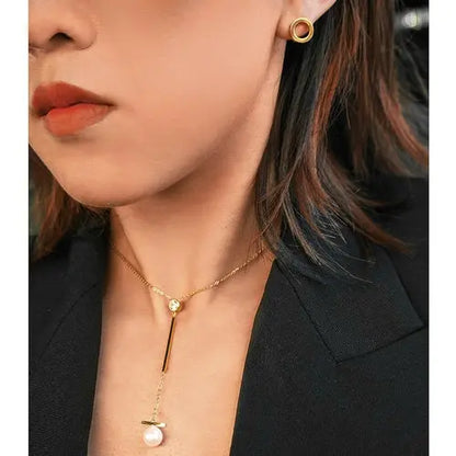 Pearl with Bar Pendant Drop Necklace    My Store