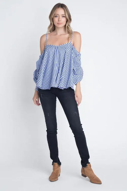 Women's Cold Shoulder Checkered Top    My Store