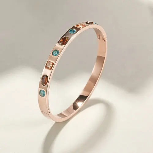 MULTI-STONE HINGE BANGLE  Rose Gold  My Store