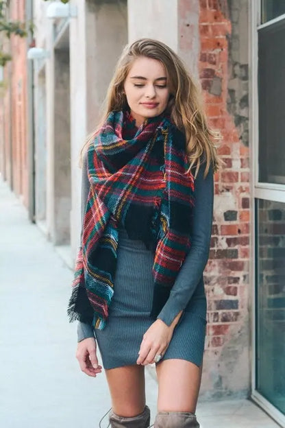 Flannel Frayed Edge Blanket Scarf    My Store