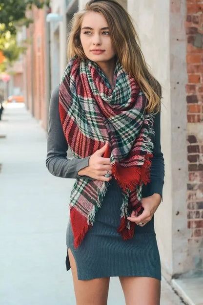 Flannel Frayed Edge Blanket Scarf    My Store