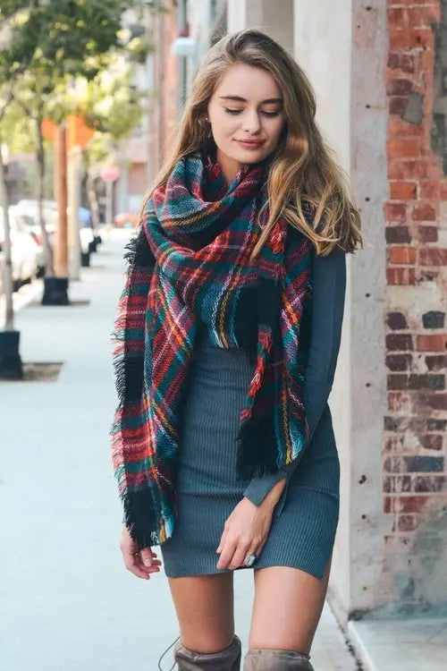 Flannel Frayed Edge Blanket Scarf    My Store
